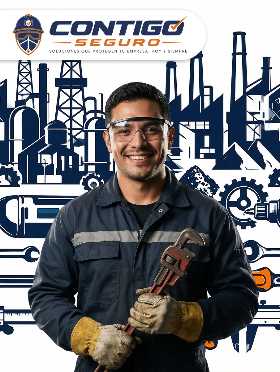 Profesional de mantenimiento con herramienta y lentes de protección