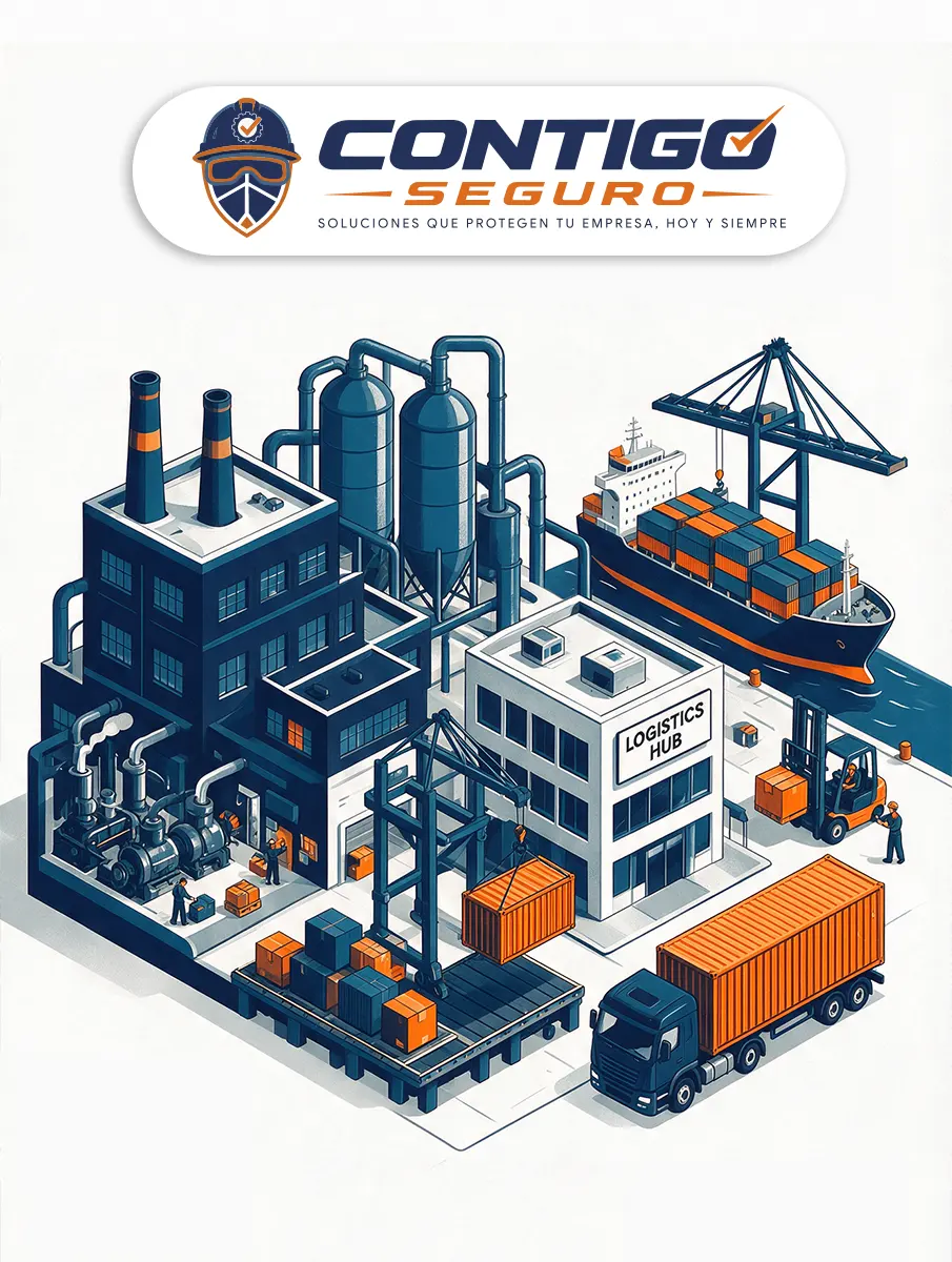 Ilustración de instalaciones industriales, transporte y logística