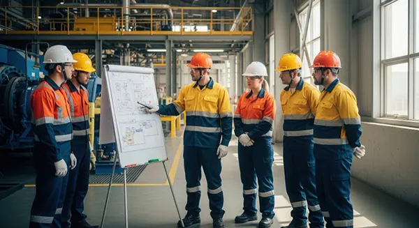 Capacitación de trabajadores con equipo de seguridad