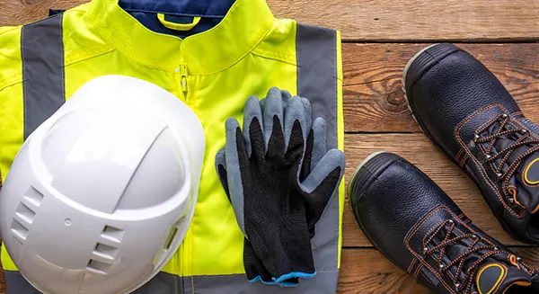 Casco, chaleco, guantes y botas de protección personal