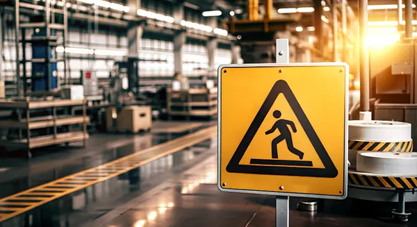 Señal de advertencia en una instalación industrial