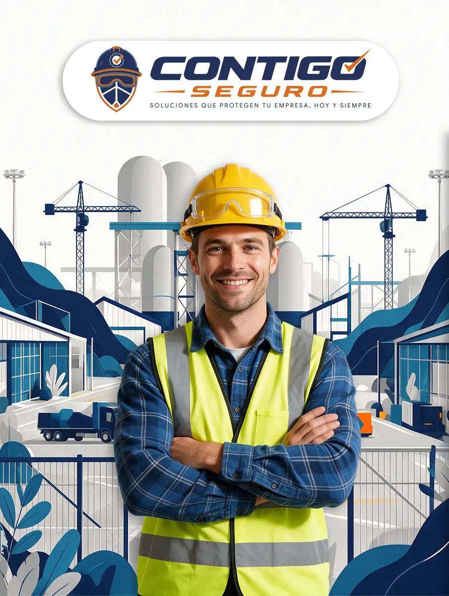 Trabajador con casco y chaleco de seguridad en un entorno industrial