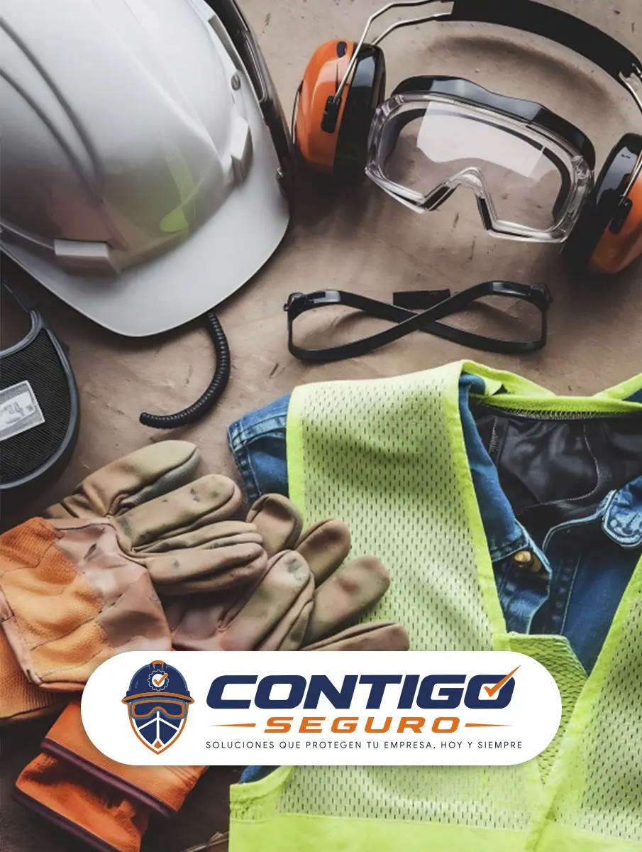 Casco, goggles, protectores auditivos, guantes y chaleco de seguridad